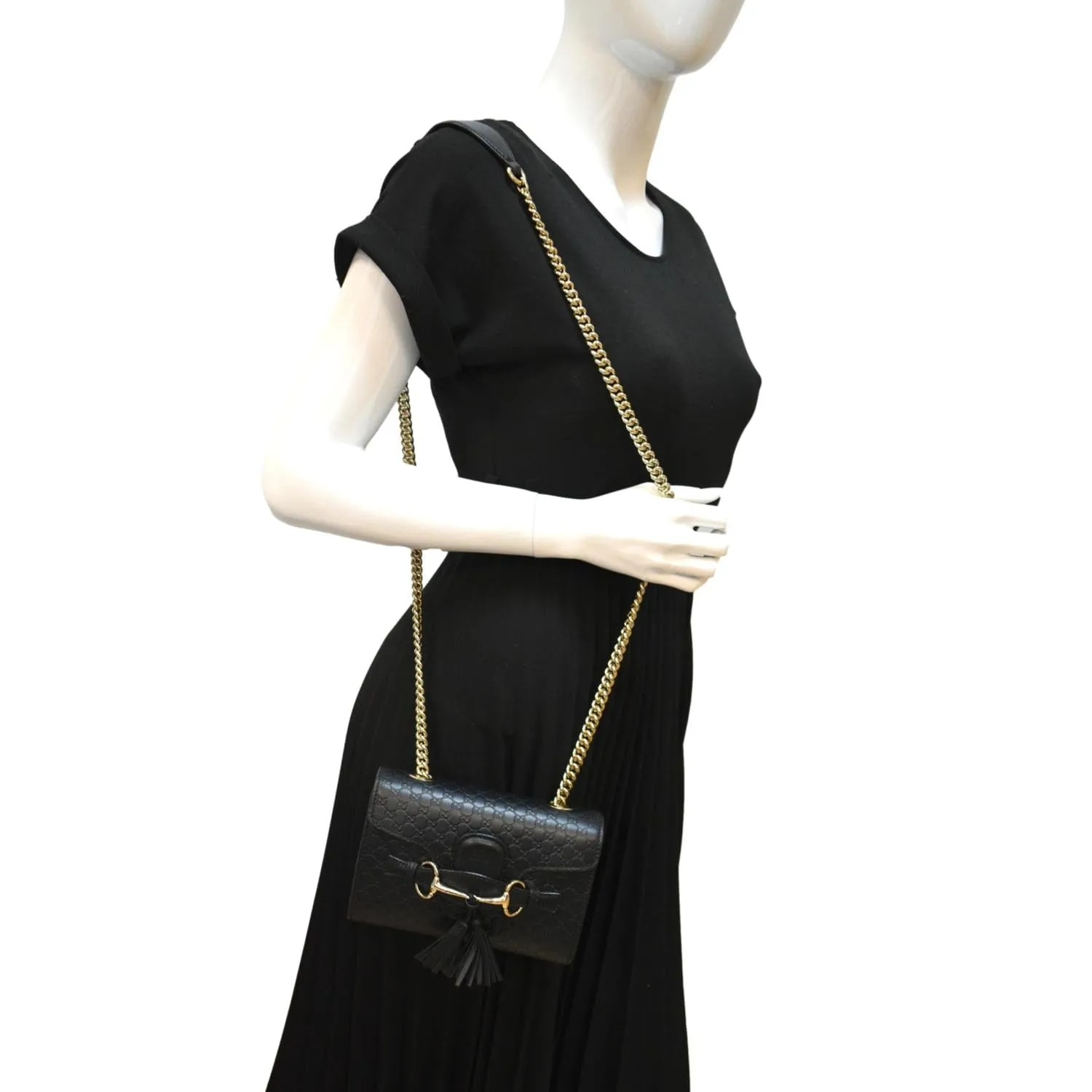 GUCCI Emily Mini Micro GG Leather Shoulder Bag Black 449636