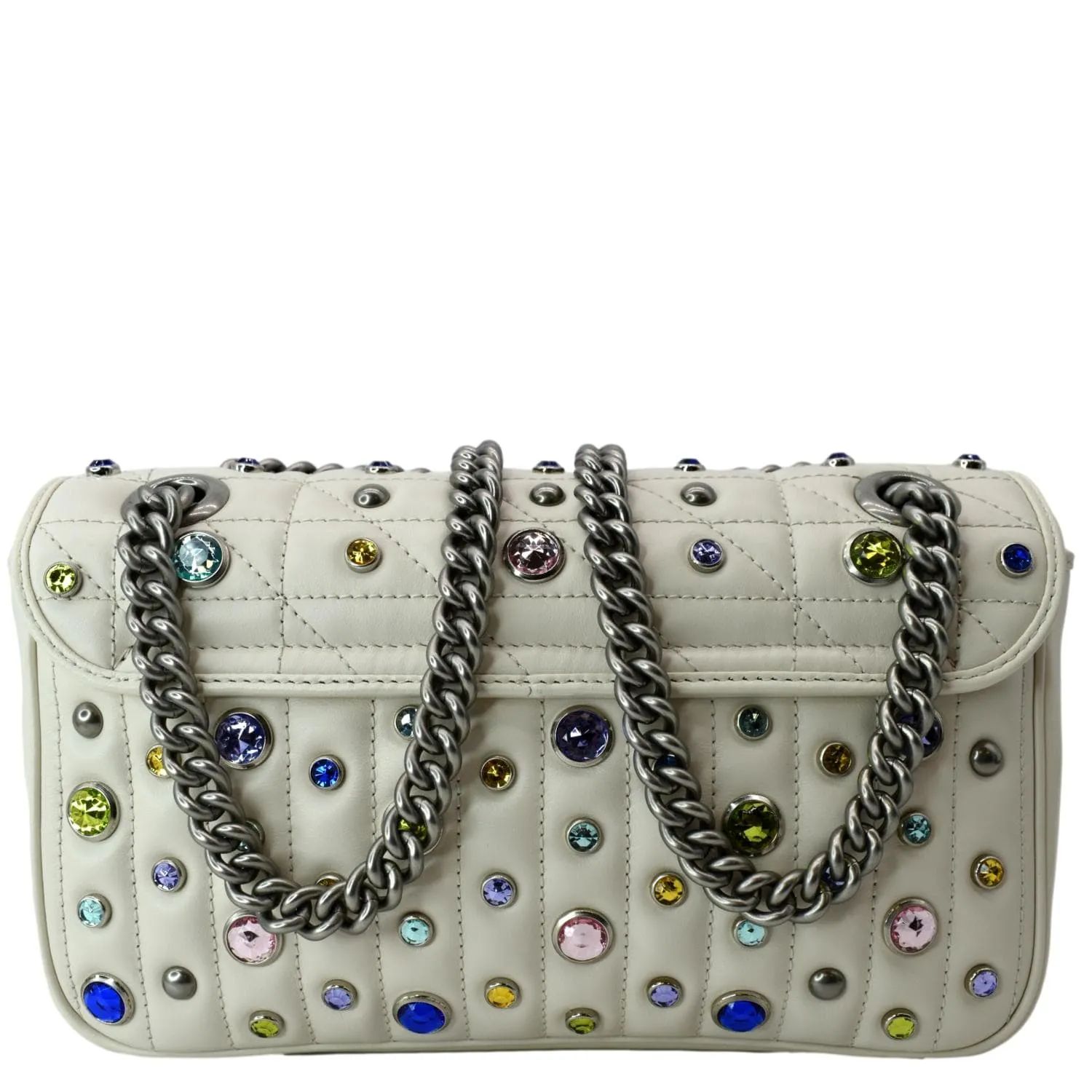 GUCCI GG Marmont Crystal-Embellished Crossbody Bag White 443497