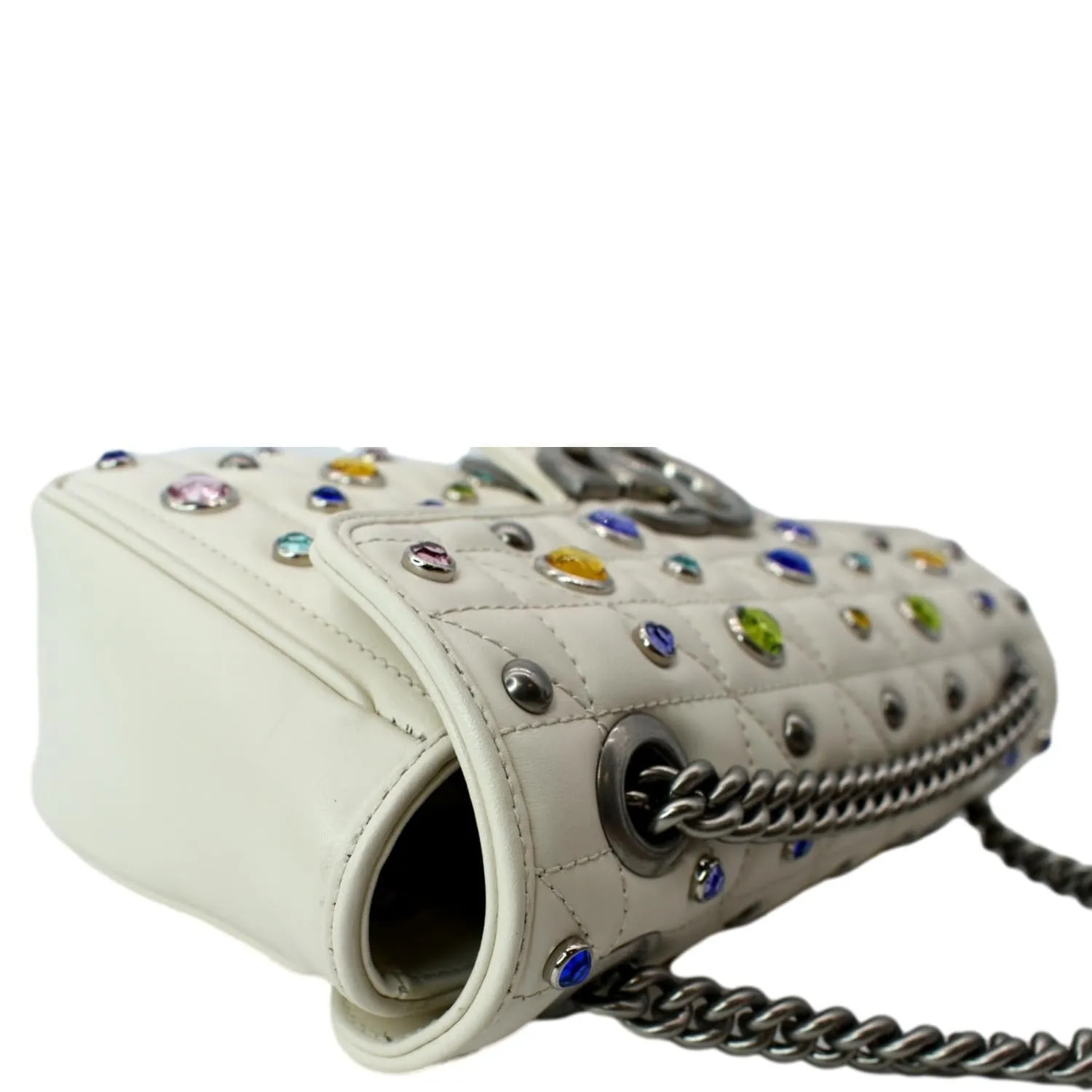 GUCCI GG Marmont Crystal-Embellished Crossbody Bag White 443497