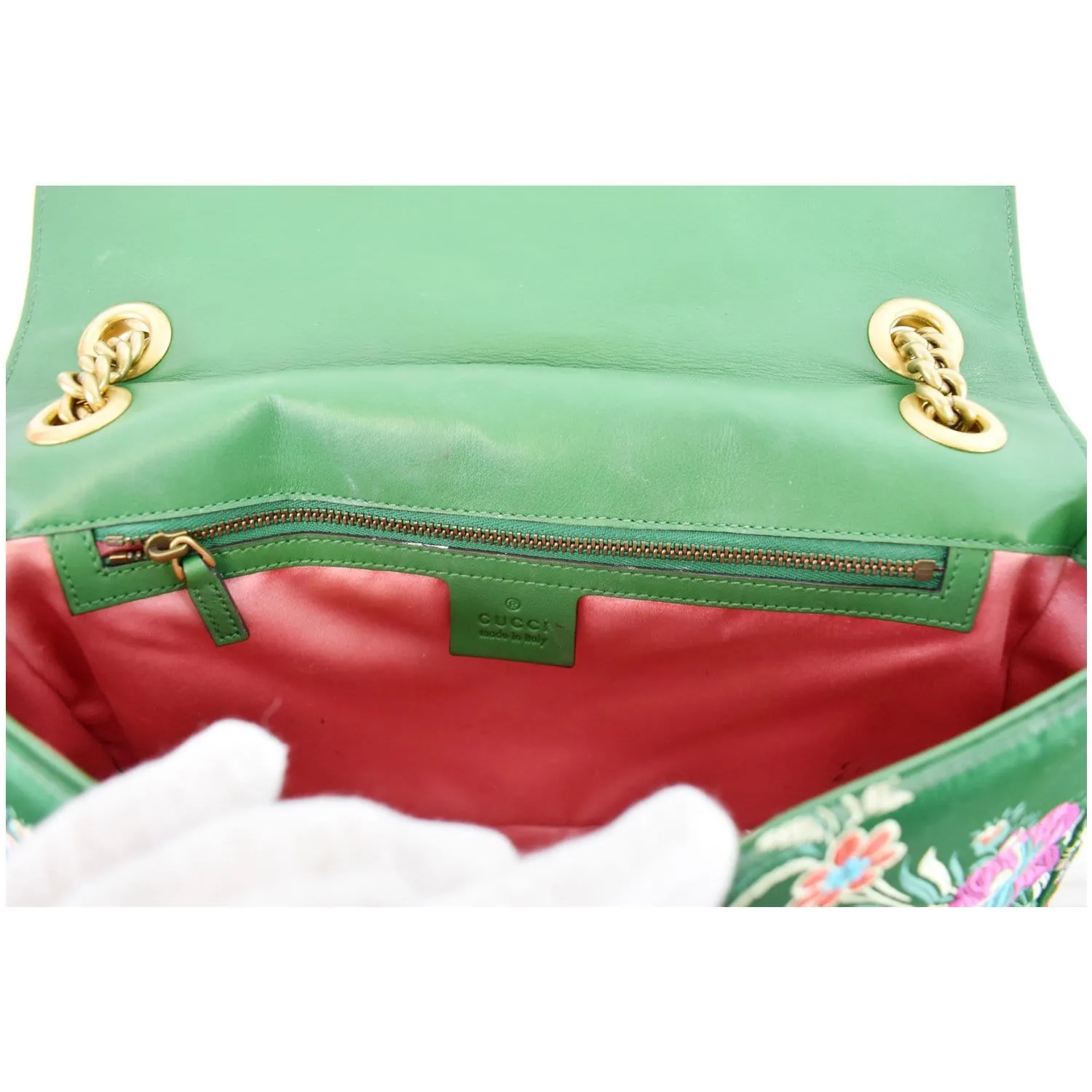 GUCCI GG Marmont Floral Medium Jacquard Matelasse Shoulder Bag Green 443496