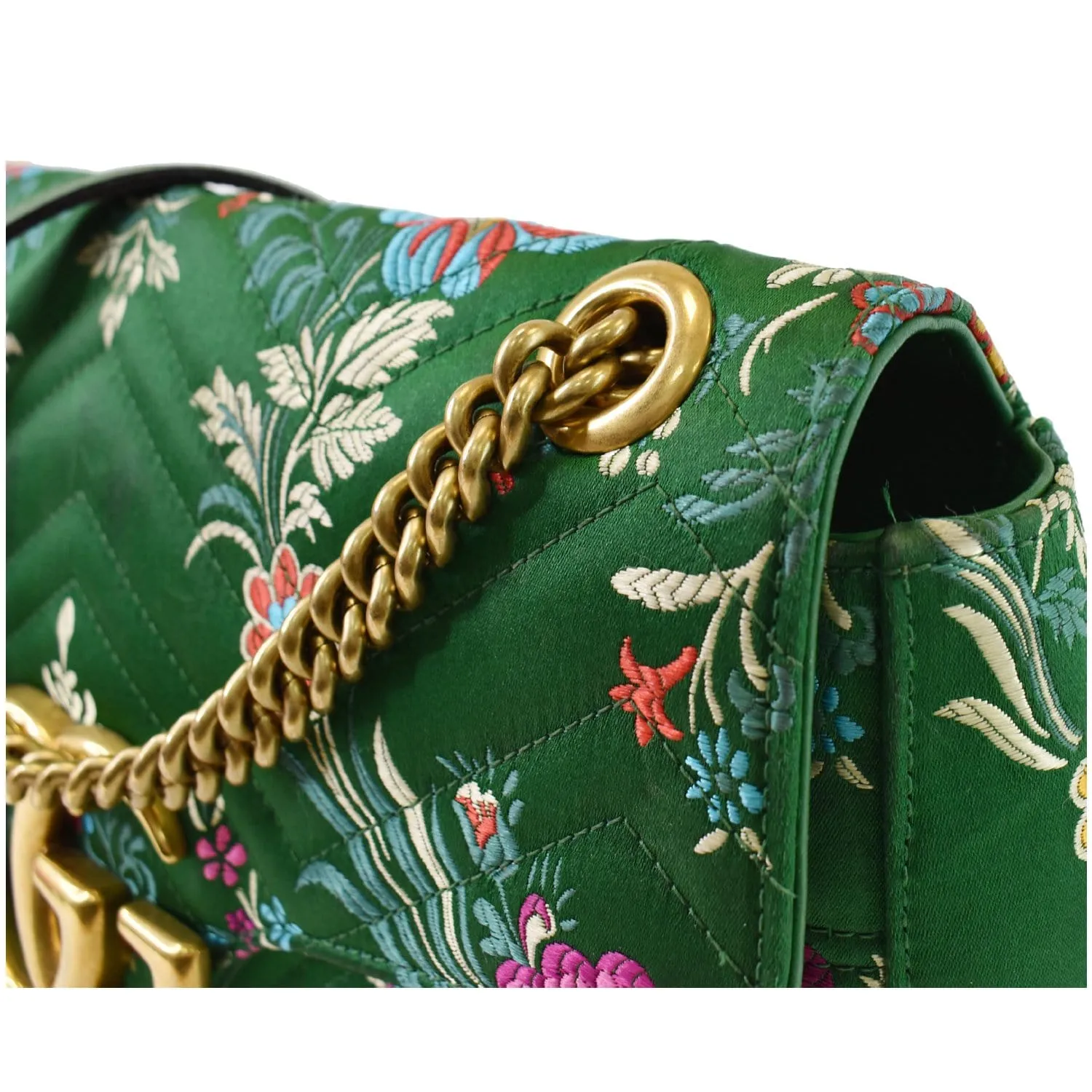 GUCCI GG Marmont Floral Medium Jacquard Matelasse Shoulder Bag Green 443496