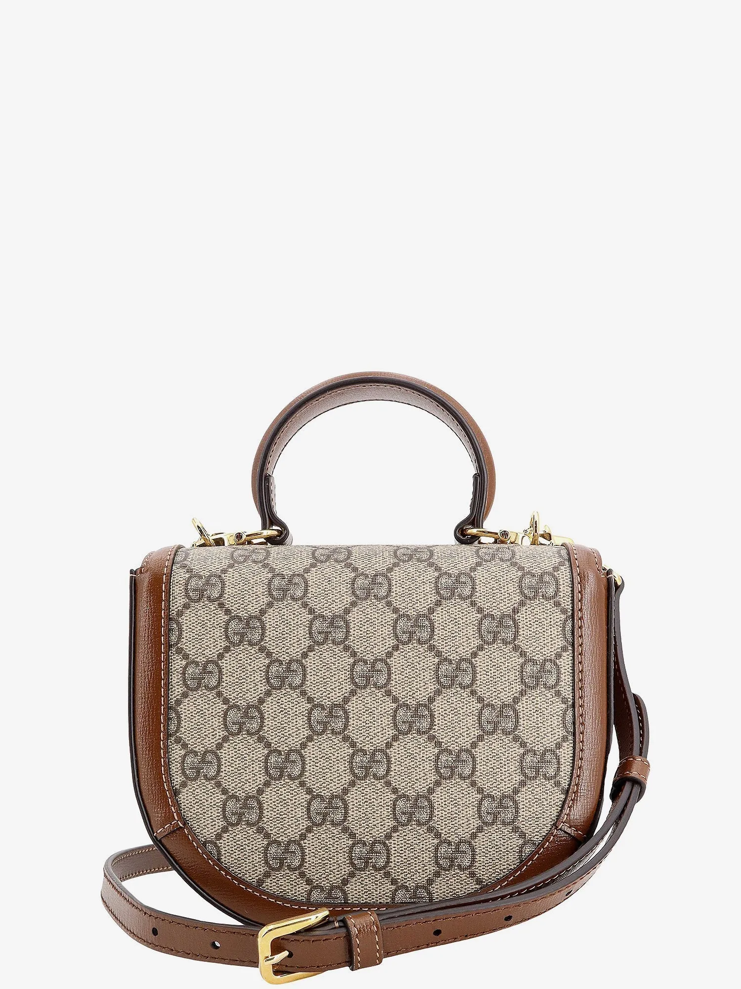 Gucci Gg Supreme Fabric And Leather Handbag With Iconic Horsebit