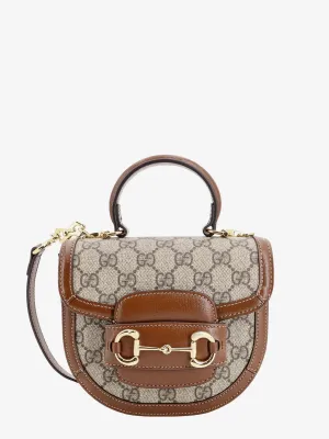 Gucci Gg Supreme Fabric And Leather Handbag With Iconic Horsebit