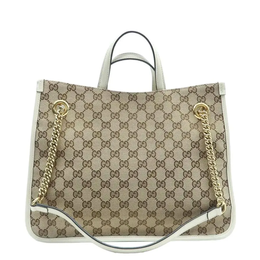 GUCCI Horsebit 1955 GG Supreme Canvas Tote Bag White 621144