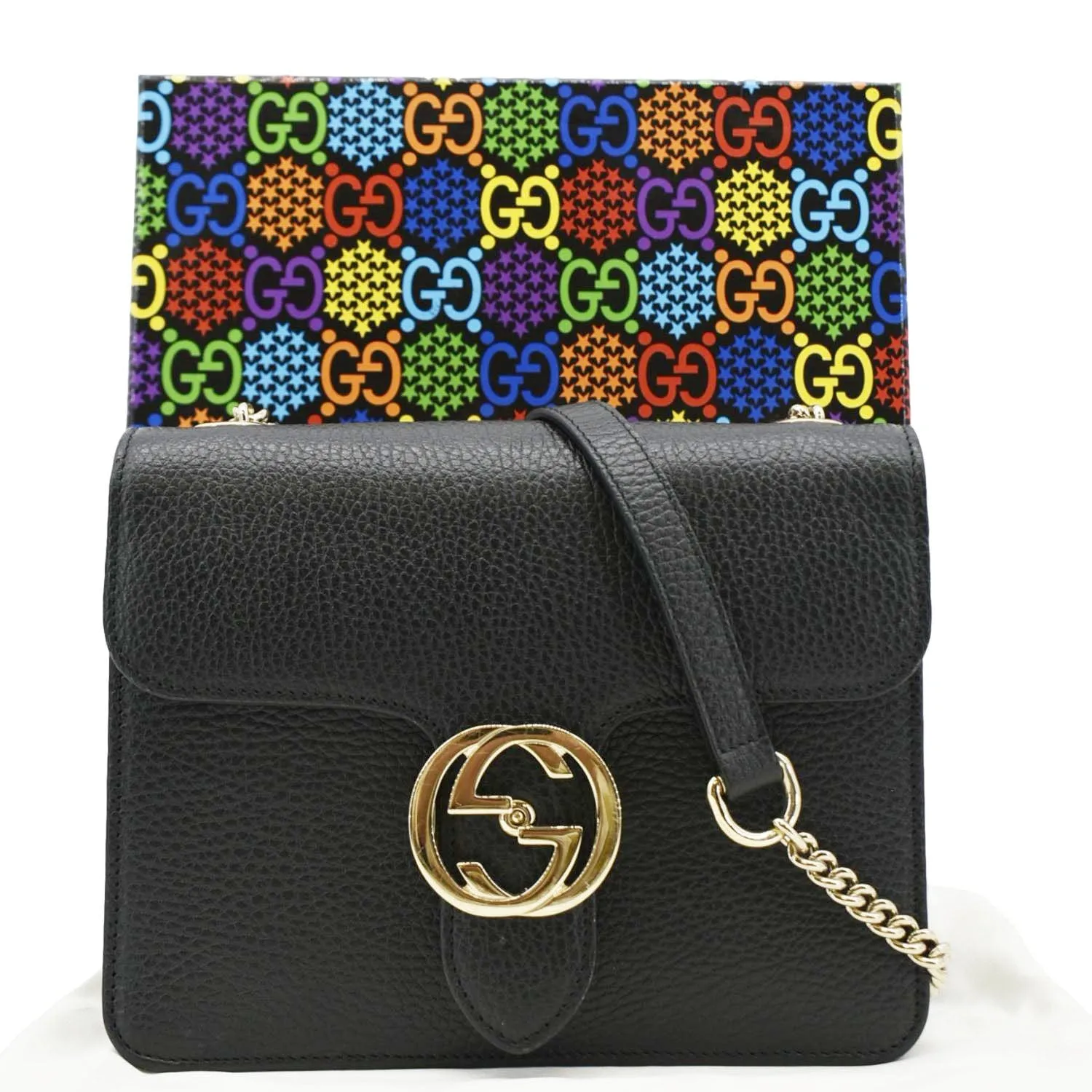 GUCCI Interlocking GG Leather Crossbody Bag Black 510304