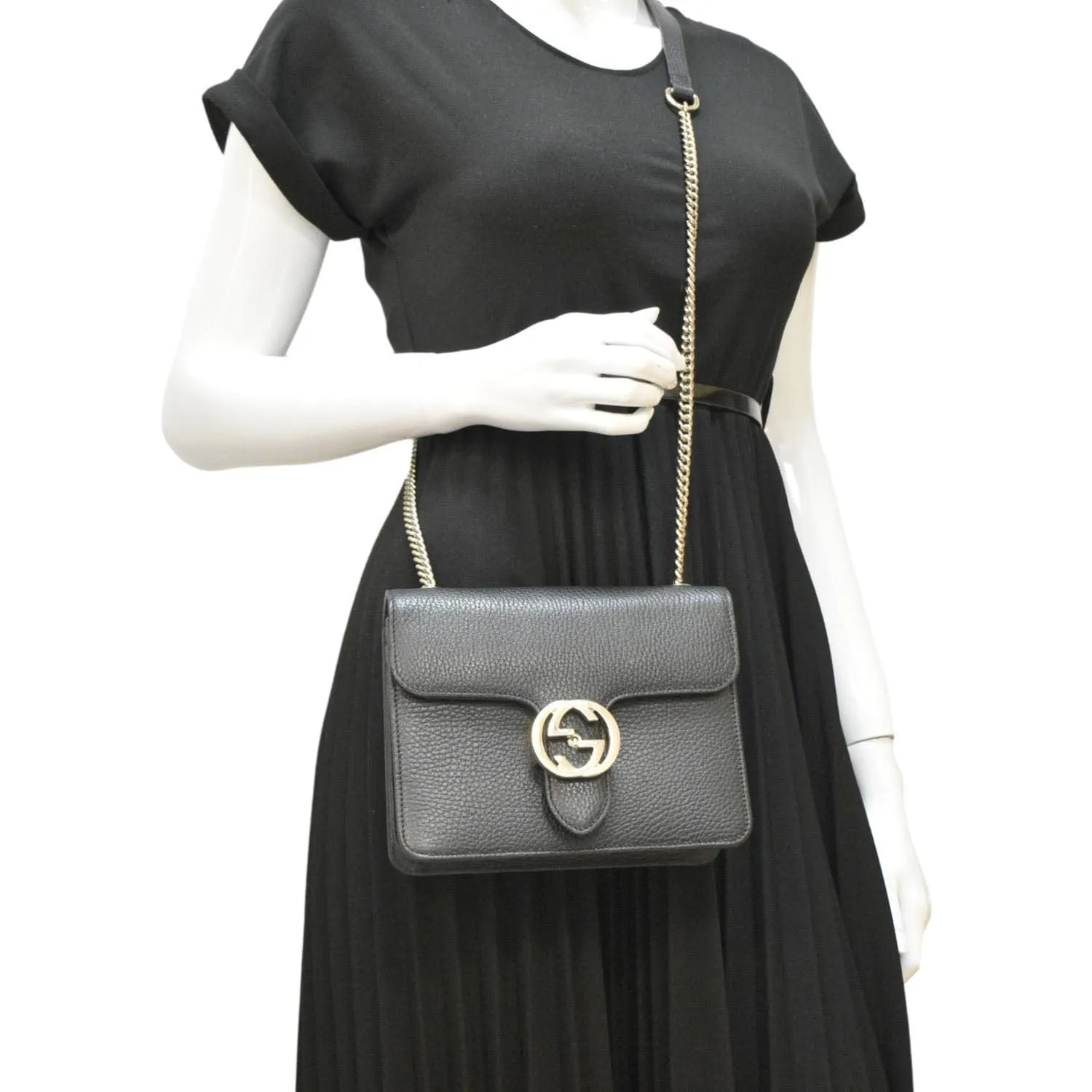 GUCCI Interlocking GG Leather Crossbody Bag Black 510304
