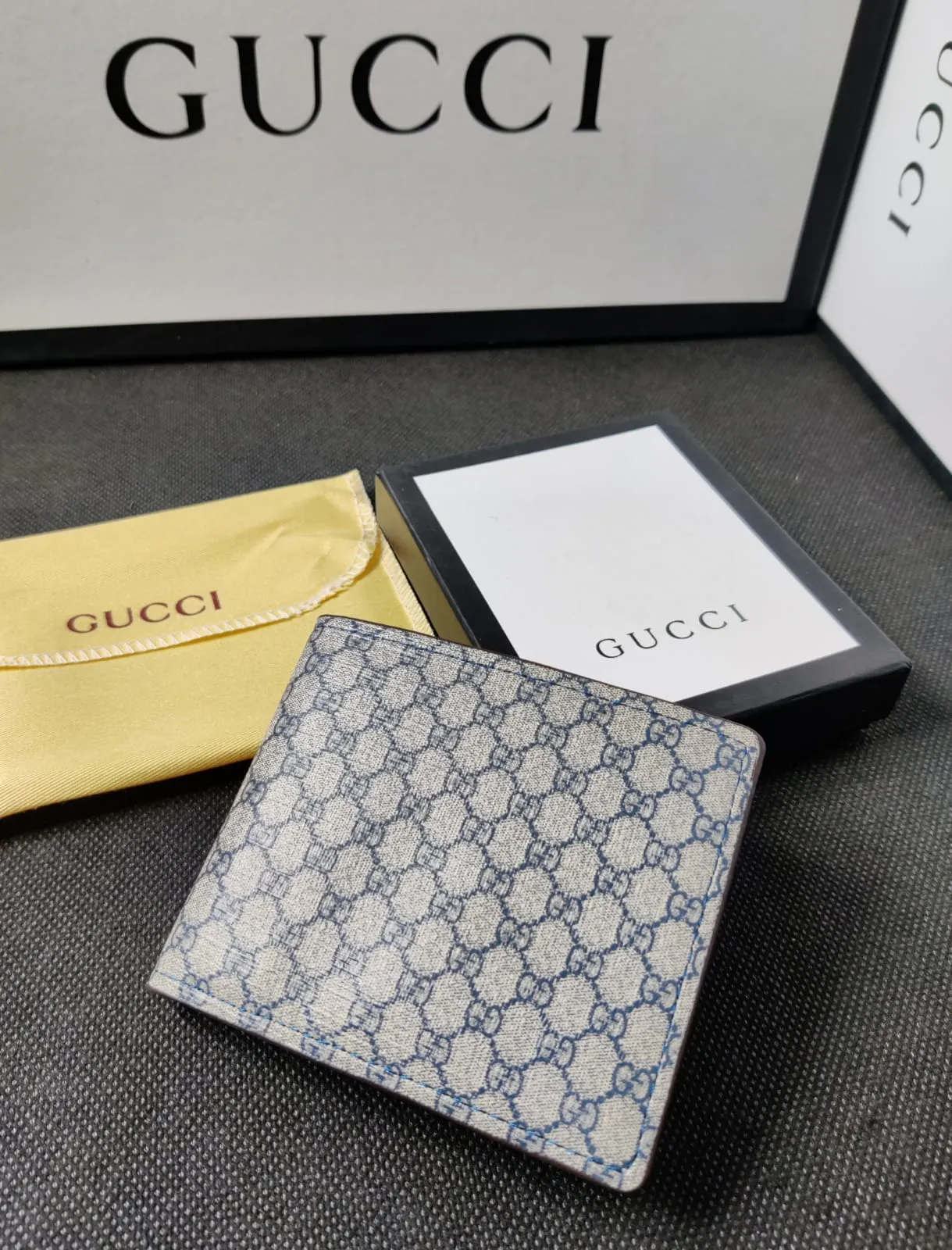 Gucci Leather Heavy Quality Blue Full printed design Fancy look Wallet For Man
