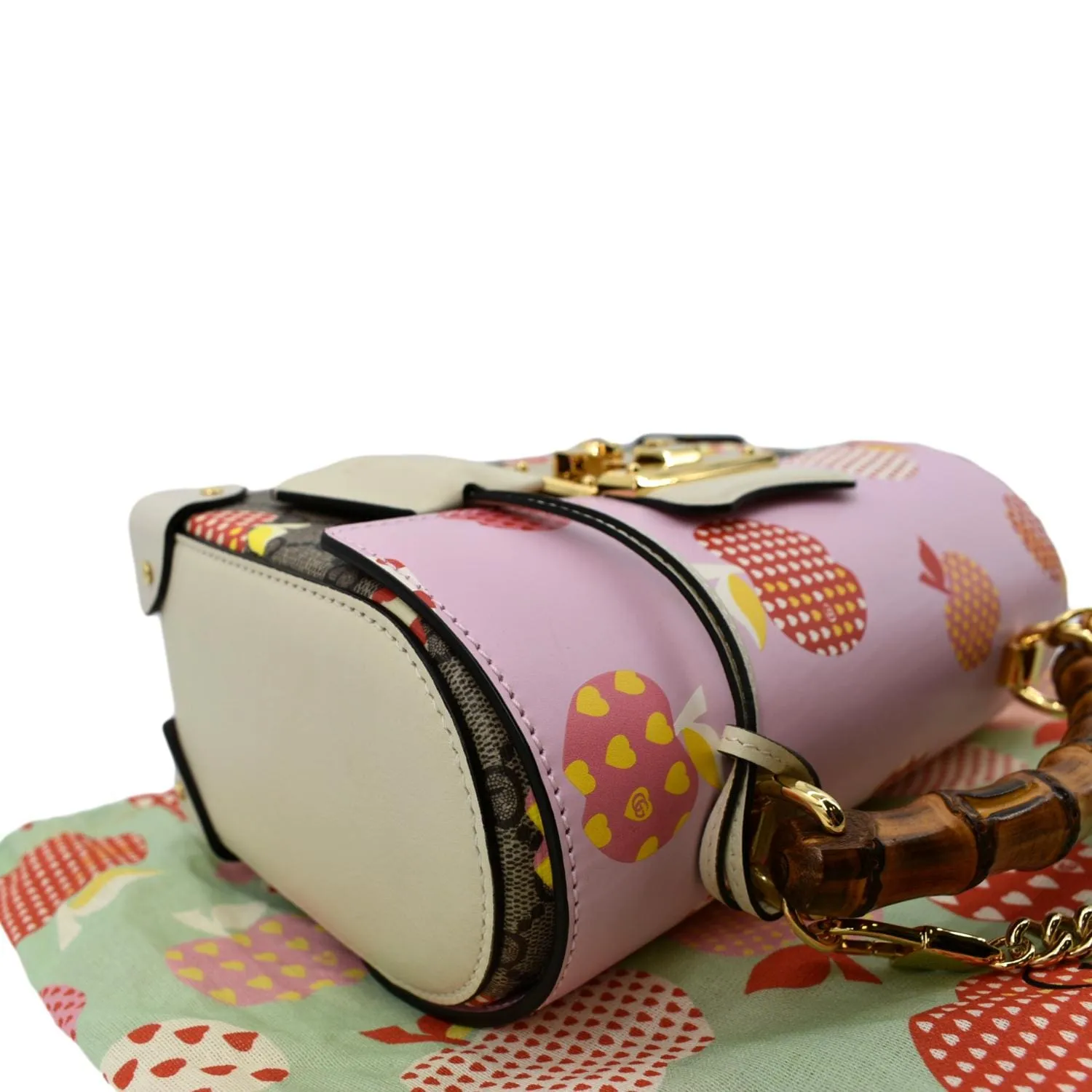 GUCCI Les Pommes GG Supreme Bamboo Top Handle Shoulder Bag Beige 603221