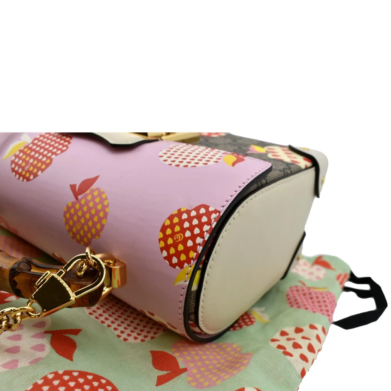 GUCCI Les Pommes GG Supreme Bamboo Top Handle Shoulder Bag Beige 603221