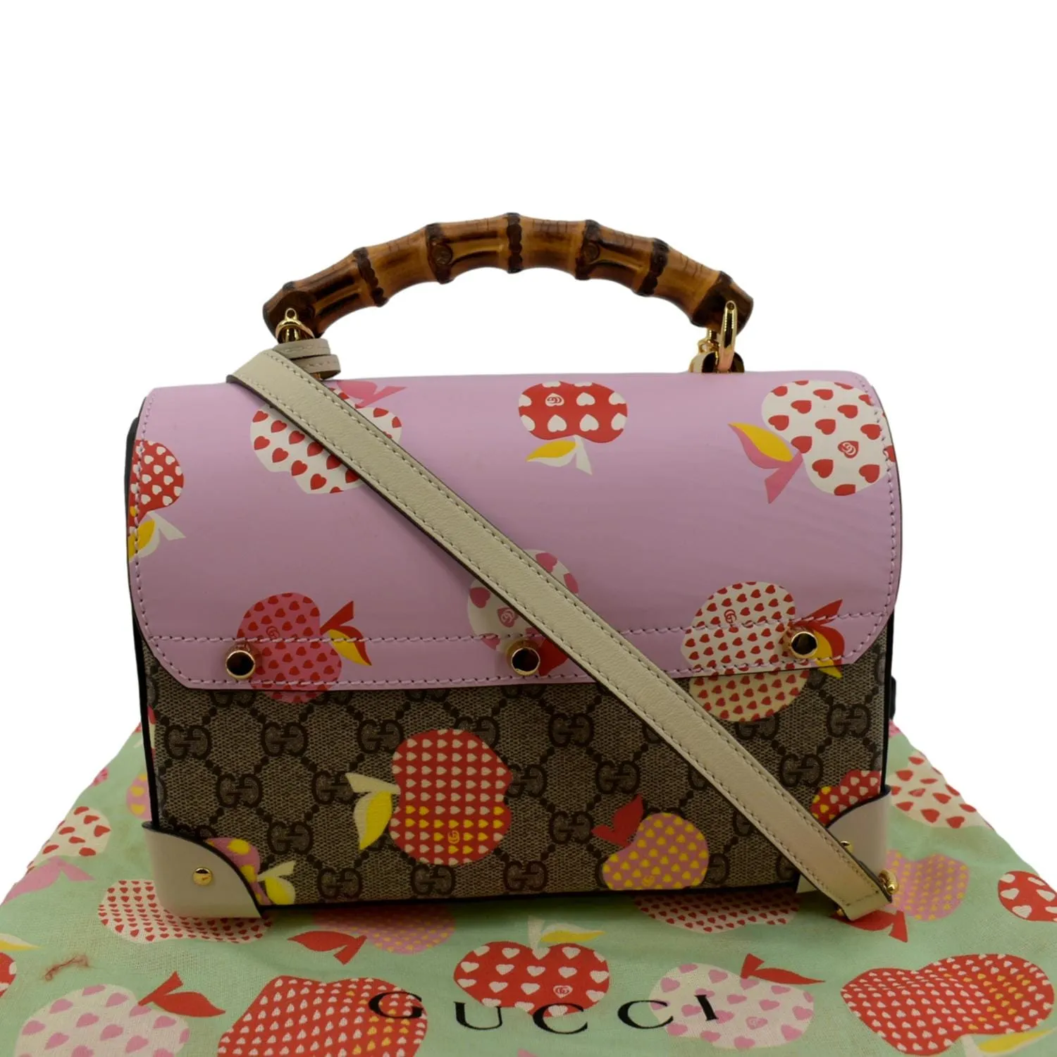 GUCCI Les Pommes GG Supreme Bamboo Top Handle Shoulder Bag Beige 603221