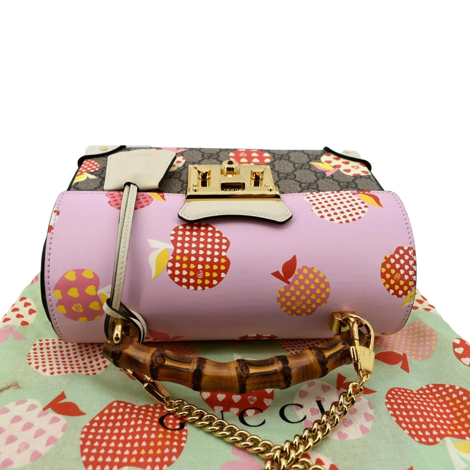 GUCCI Les Pommes GG Supreme Bamboo Top Handle Shoulder Bag Beige 603221