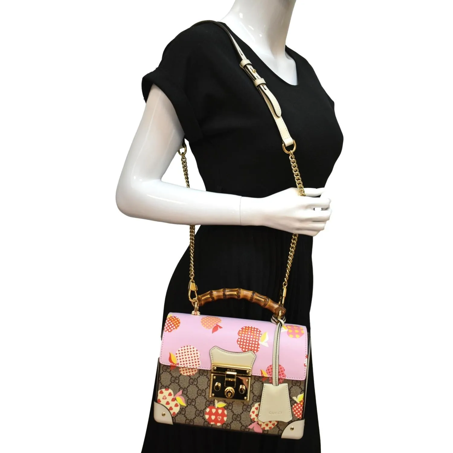 GUCCI Les Pommes GG Supreme Bamboo Top Handle Shoulder Bag Beige 603221