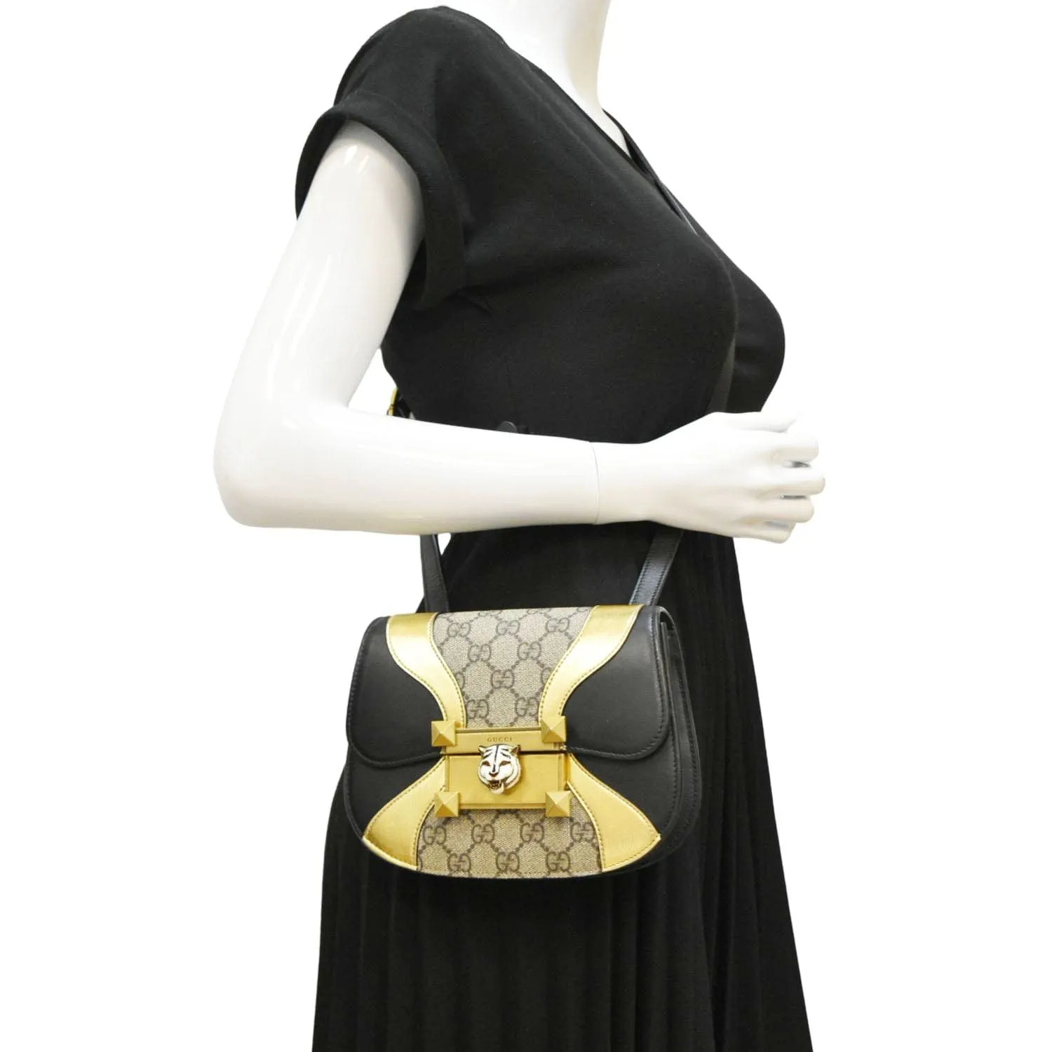 GUCCI Ogilide GG Supreme Canvas Shoulder Bag Gold 500781