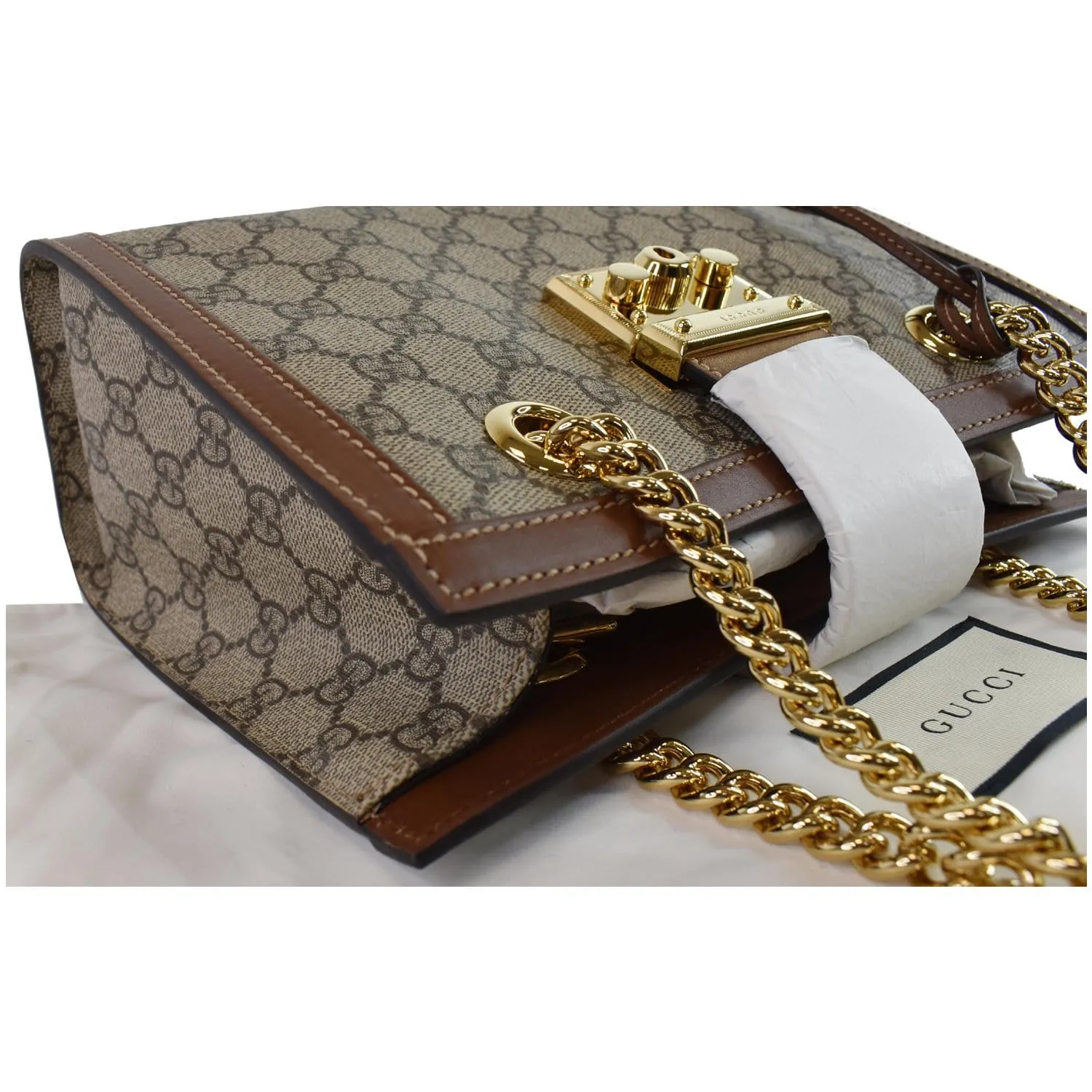 GUCCI Padlock Small GG Supreme Canvas Shoulder Bag Beige/Ebony 498156