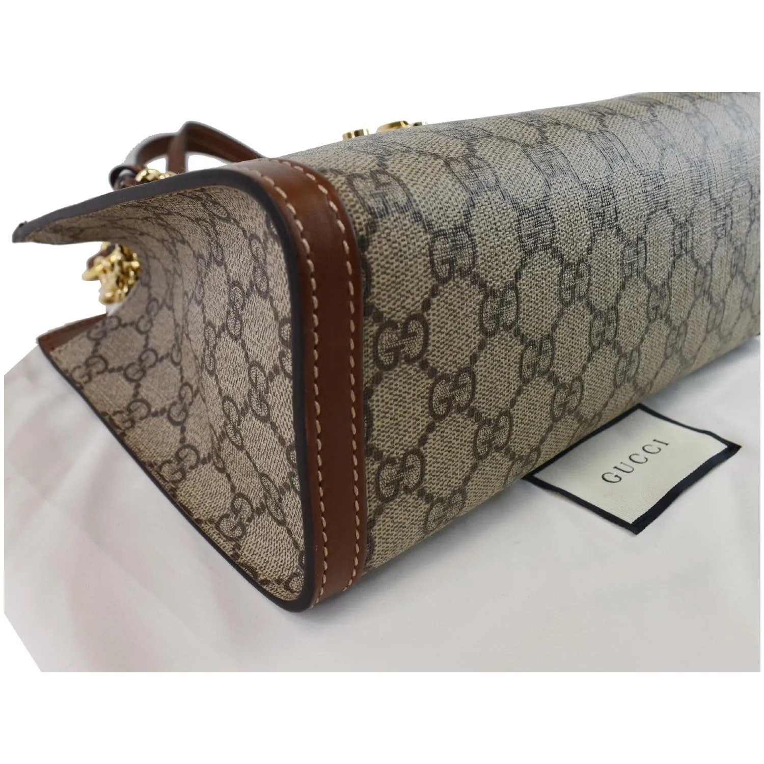 GUCCI Padlock Small GG Supreme Canvas Shoulder Bag Beige/Ebony 498156