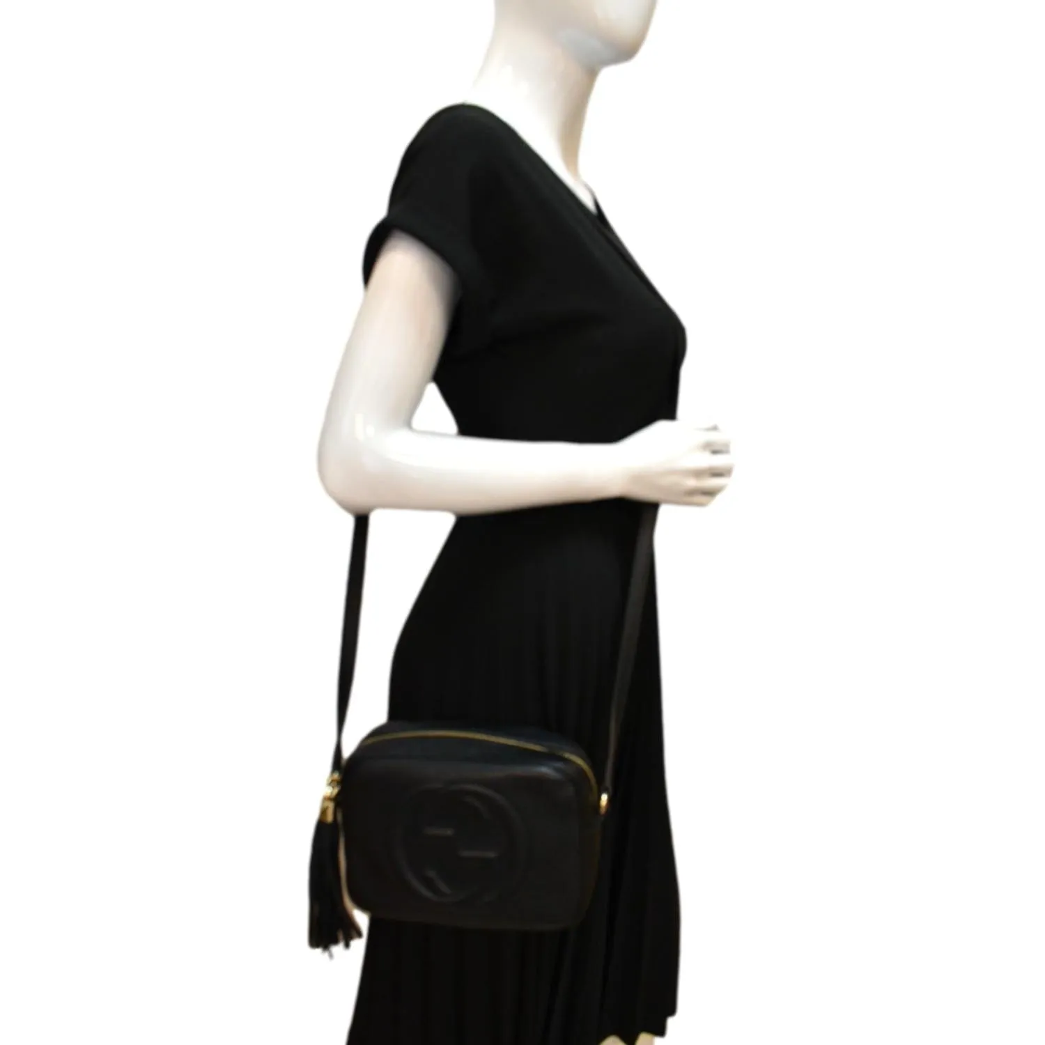GUCCI Soho Disco Pebbled Leather Crossbody Bag Black 308364