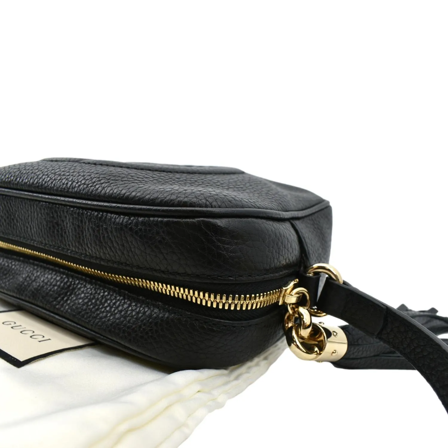 GUCCI Soho Disco Pebbled Leather Crossbody Bag Black 308364