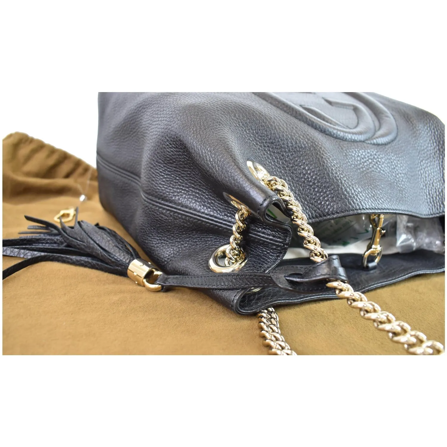 GUCCI Soho Pebbled Leather Chain Shoulder Bag 308982 Black