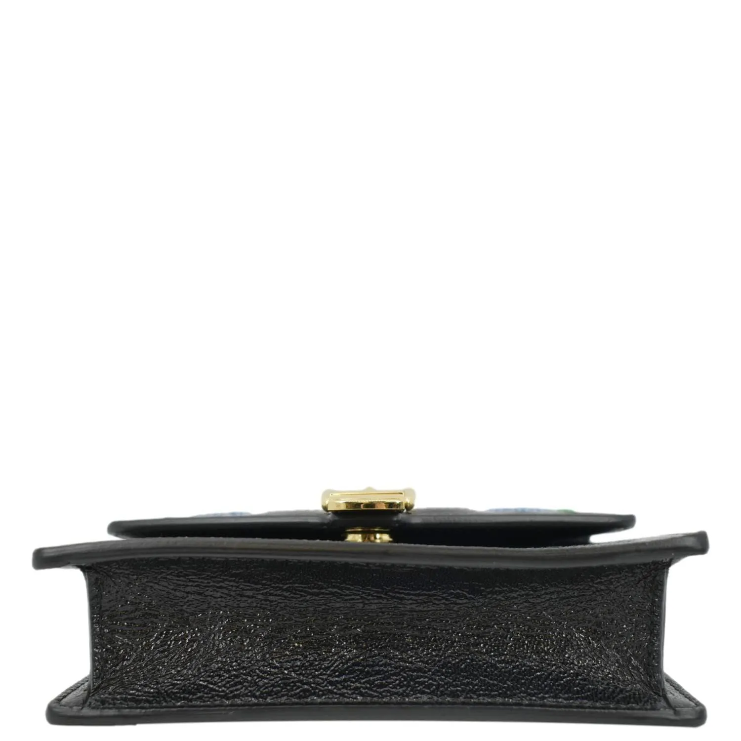 GUCCI Sylvie Super Mini Embroidered Leather Crossbody Chain Wallet Black 494646