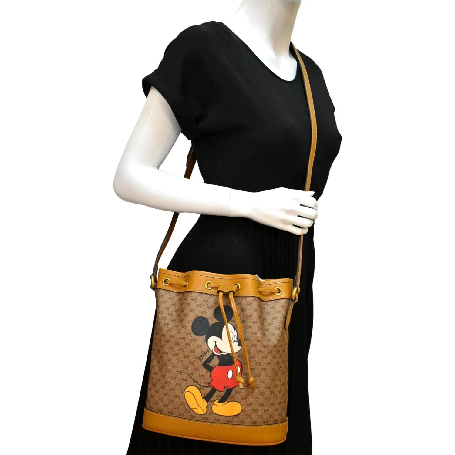 GUCCI X DISNEY Mini Vintage GG Supreme Monogram Bucket Bag Beige 602691