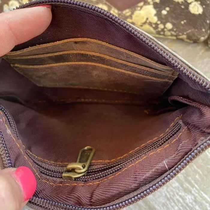 Hair on Hide Coin Purse W/ Card Holder-Brown Metallic