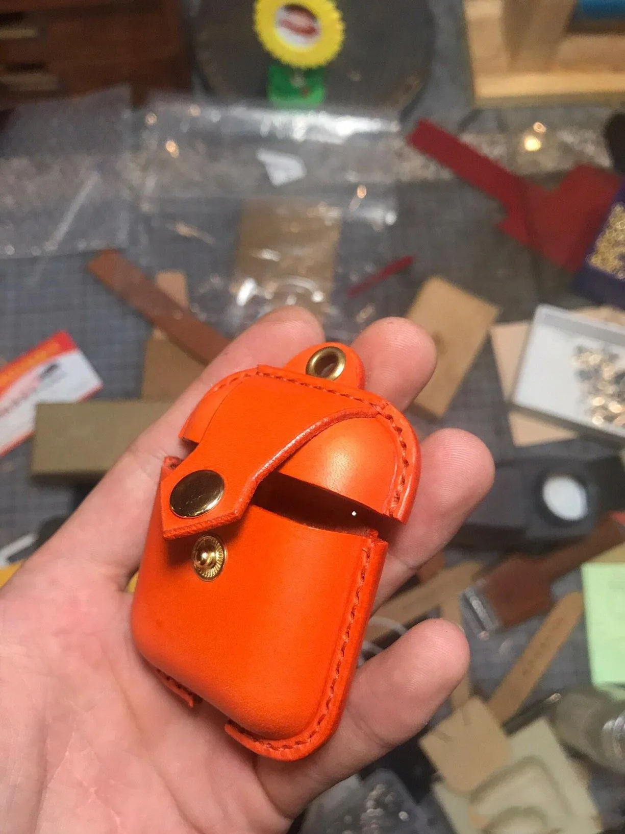 Handmade Black Leather AirPods 1,2 Cases Leather AirPods Case 1,2 Airpod Case Cover