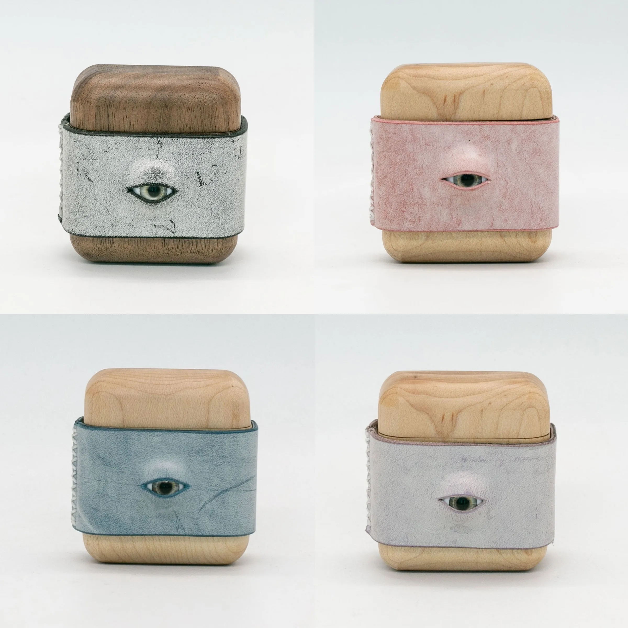 Handmade Blue Leather Wood AirPods 1,2 Case with Eye Custom Leather AirPods 1,2 Case Airpod Case Cover