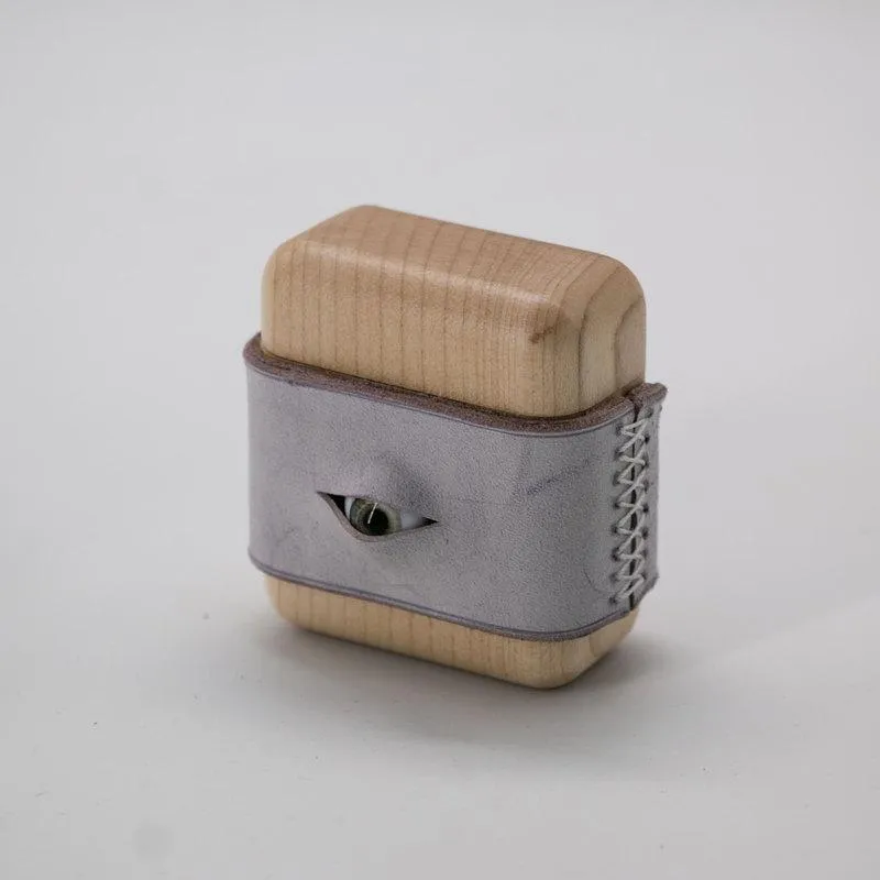 Handmade Blue Leather Wood AirPods 1,2 Case with Eye Custom Leather AirPods 1,2 Case Airpod Case Cover