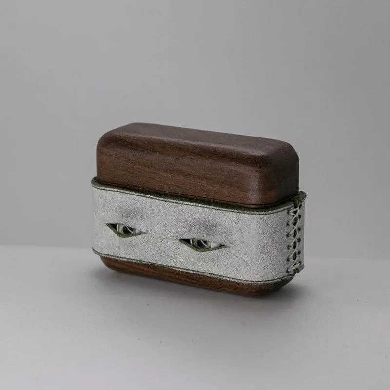 Handmade Pink Leather Coffee Wood AirPods Pro Case with Eyes Custom Leather AirPods Pro Case Airpod Case Cover