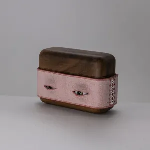 Handmade Pink Leather Coffee Wood AirPods Pro Case with Eyes Custom Leather AirPods Pro Case Airpod Case Cover