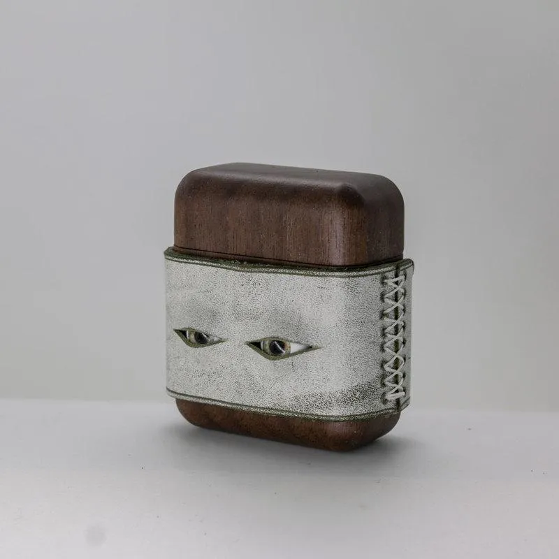Handmade Pink Leather Coffee Wood AirPods Pro Case with Eyes Custom Leather AirPods Pro Case Airpod Case Cover