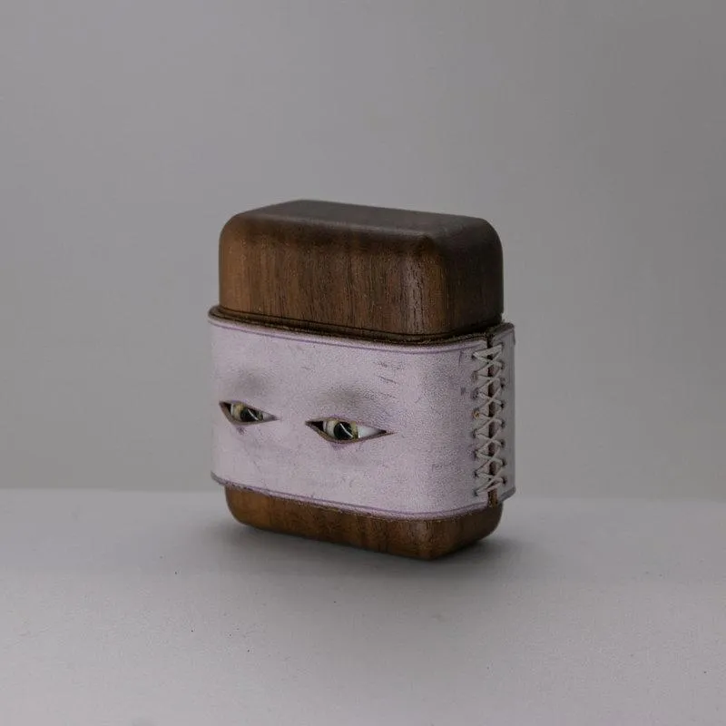 Handmade Purple Leather Coffee Wood AirPods, 1,2 Case with Eyes Custom Leather AirPods 1,2 Case Airpod Case Cover