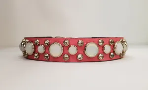 HB 3/4" Collar - Chocolate Leather / Pink Stones & Crystals