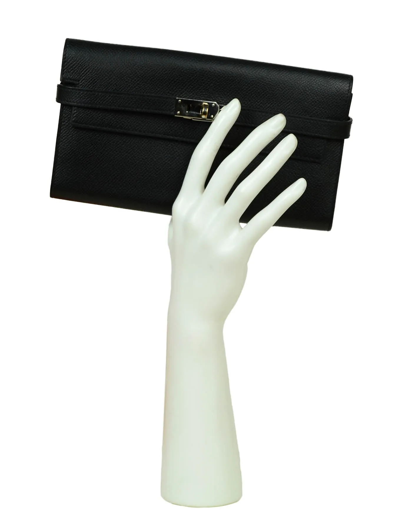 Hermes Black Epsom Kelly Longue Wallet w/ Palladium