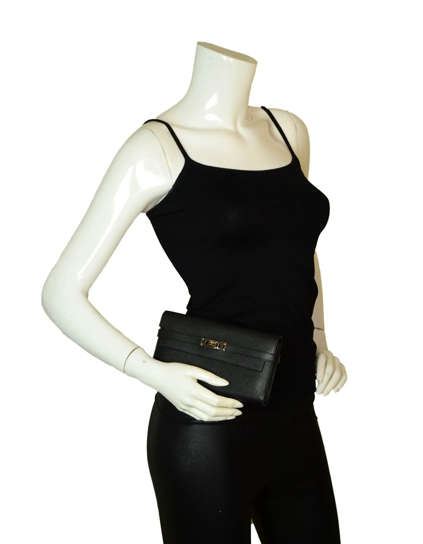 Hermes Black Epsom Kelly Longue Wallet w/ Palladium