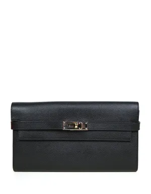 Hermes Black Epsom Kelly Longue Wallet w/ Palladium