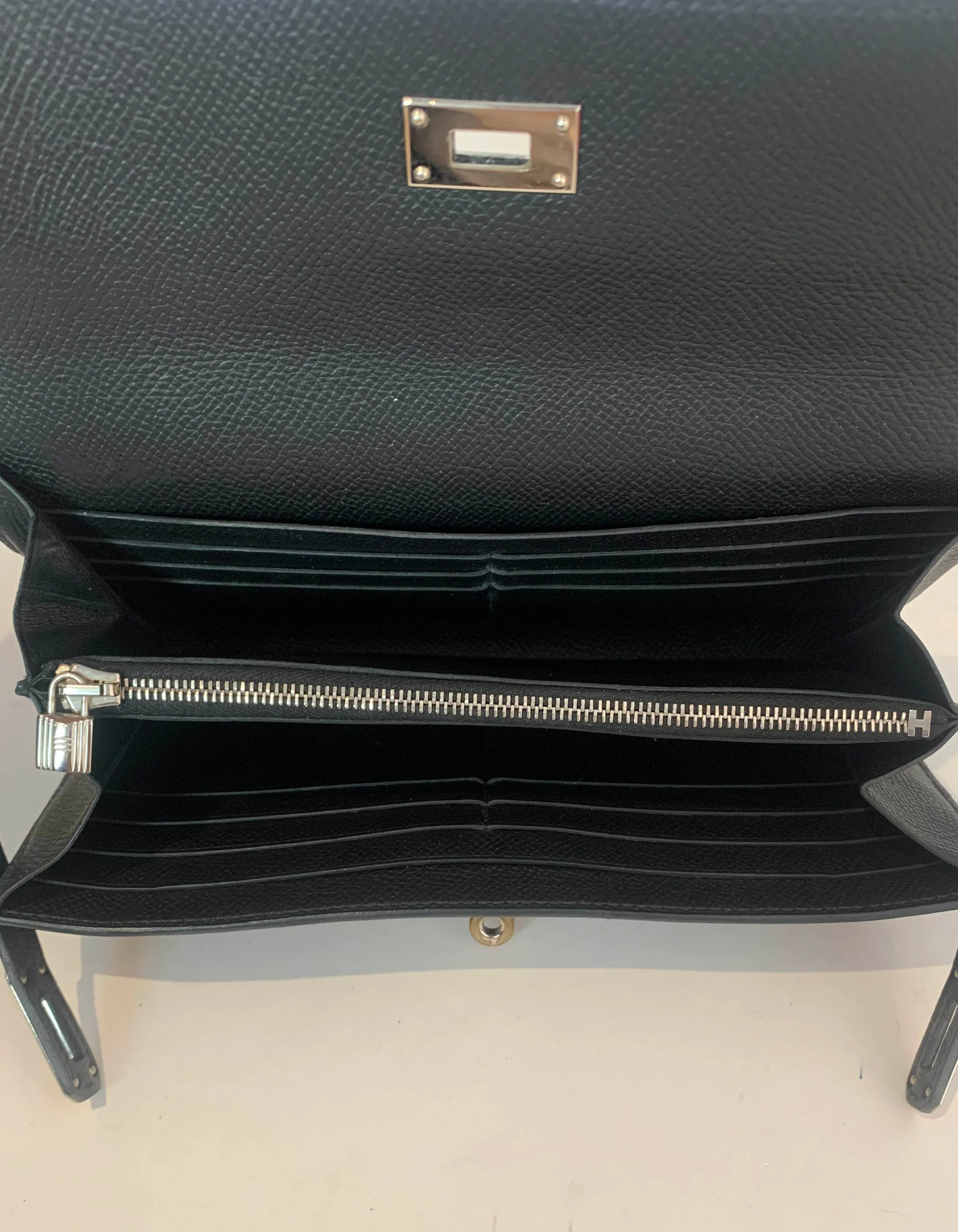 Hermes Black Epsom Kelly Longue Wallet w/ Palladium