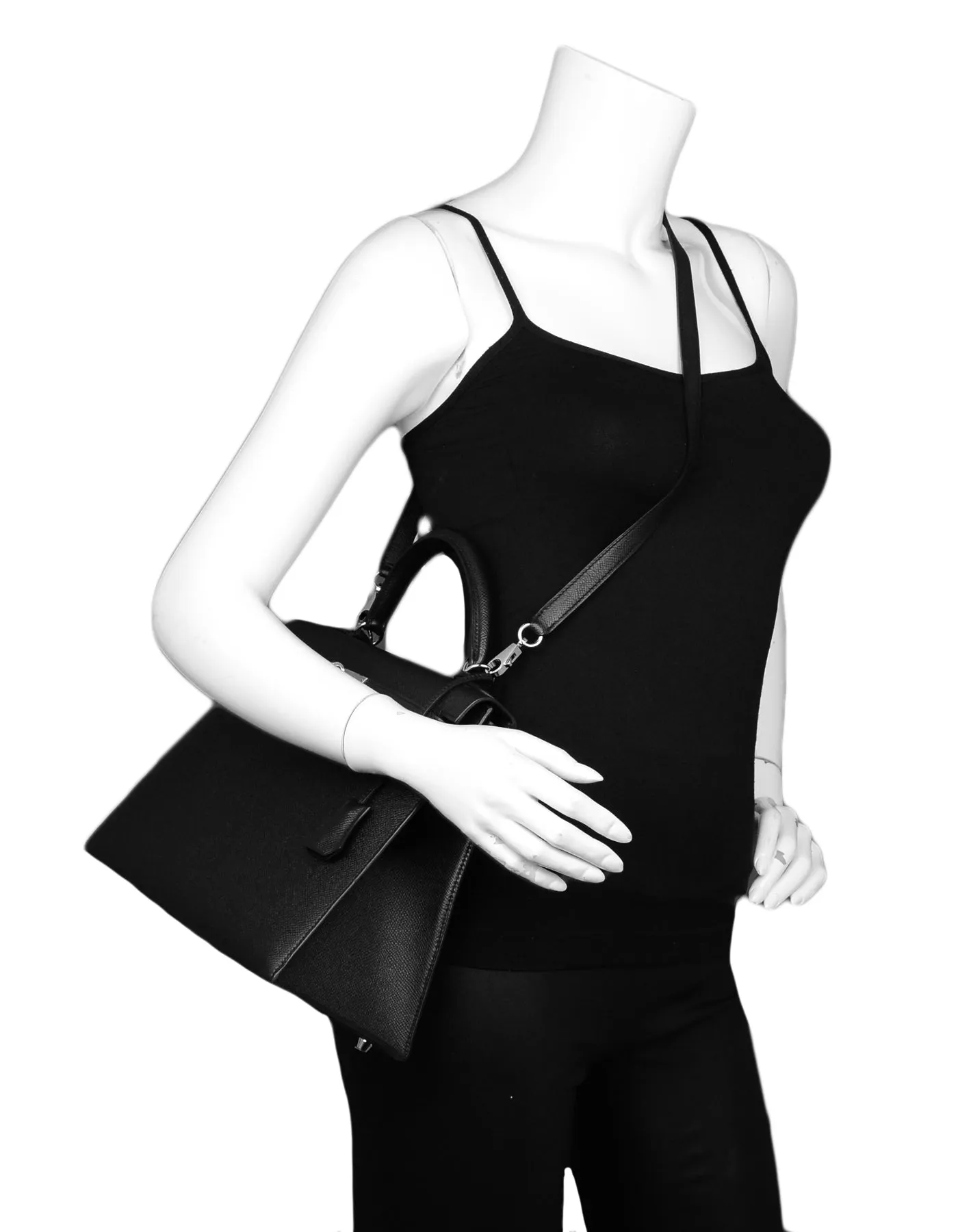 Hermes Black Epsom Leather 32cm Sellier Kelly Bag w/ Strap Lock & Clochette