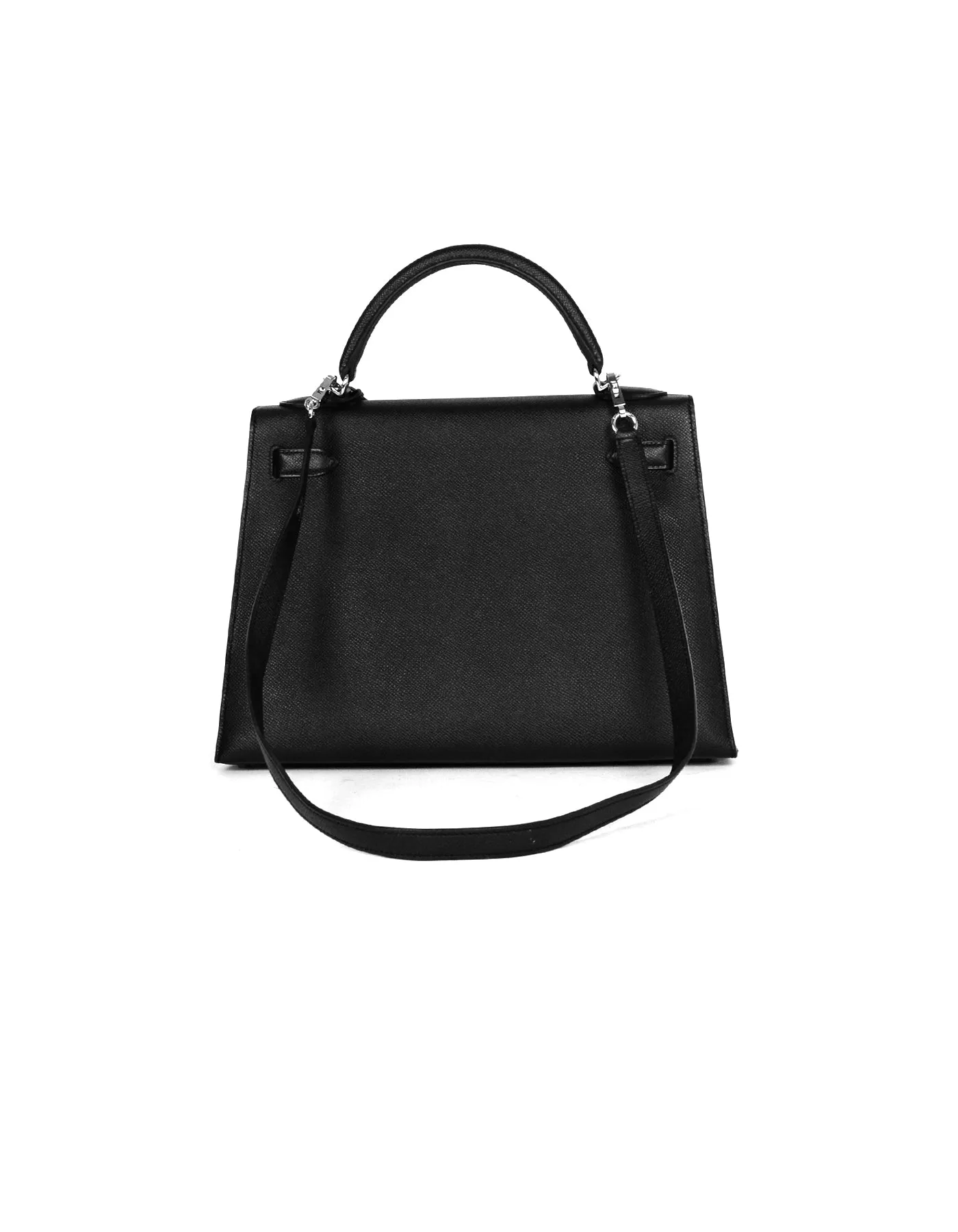 Hermes Black Epsom Leather 32cm Sellier Kelly Bag w/ Strap Lock & Clochette