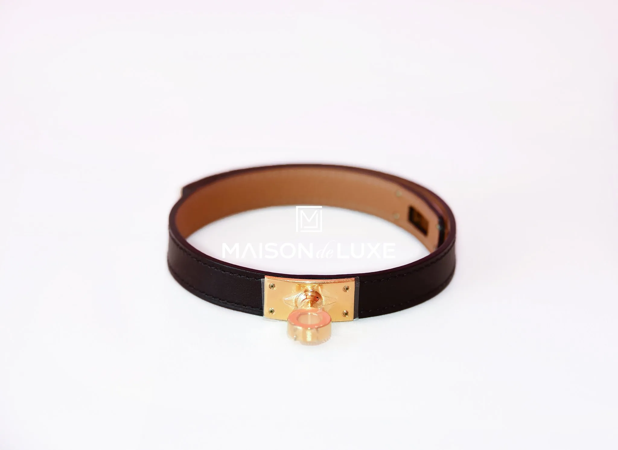 Hermes Black Leather Kelly Double Tour Bracelet S