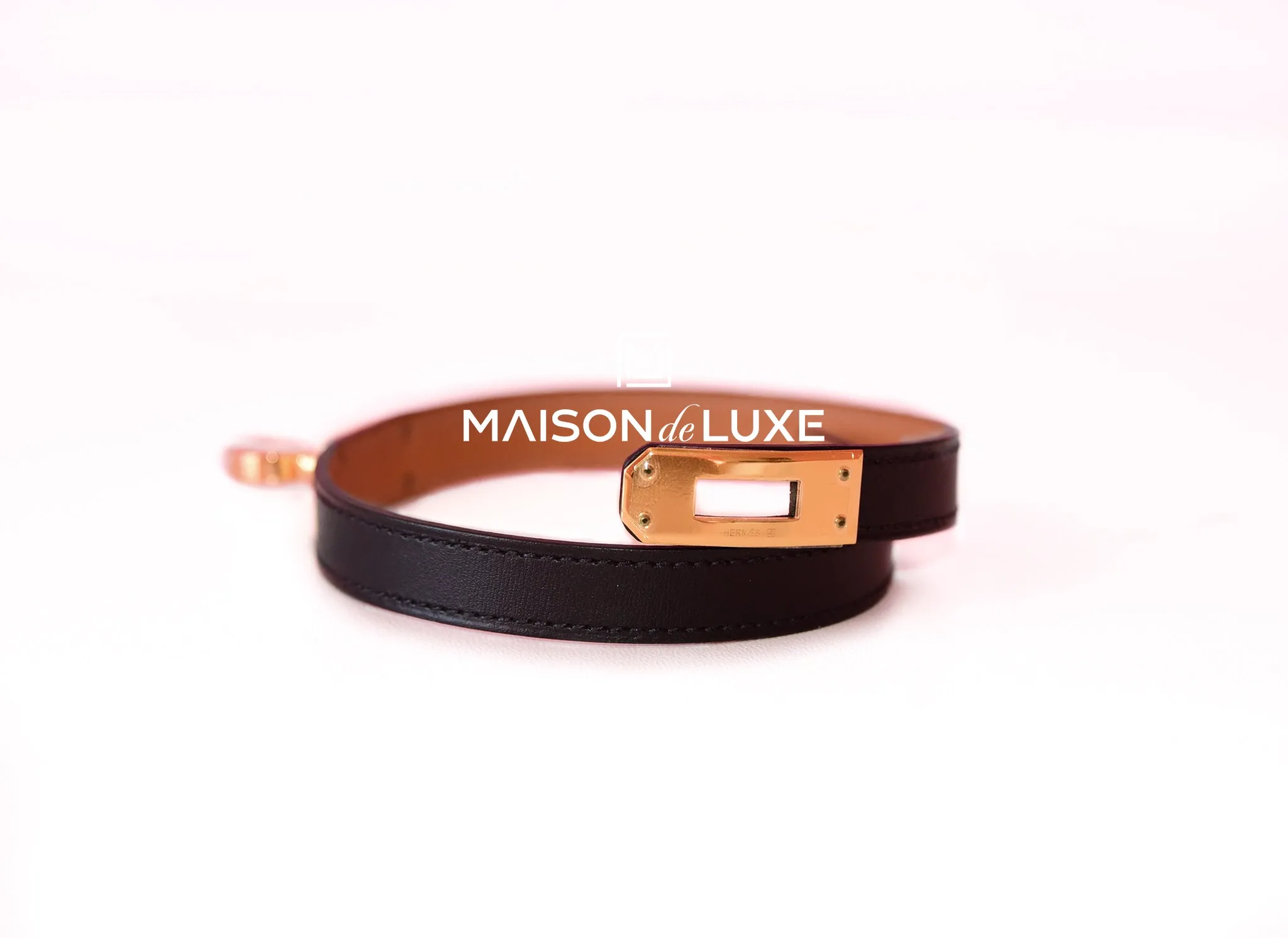 Hermes Black Leather Kelly Double Tour Bracelet S