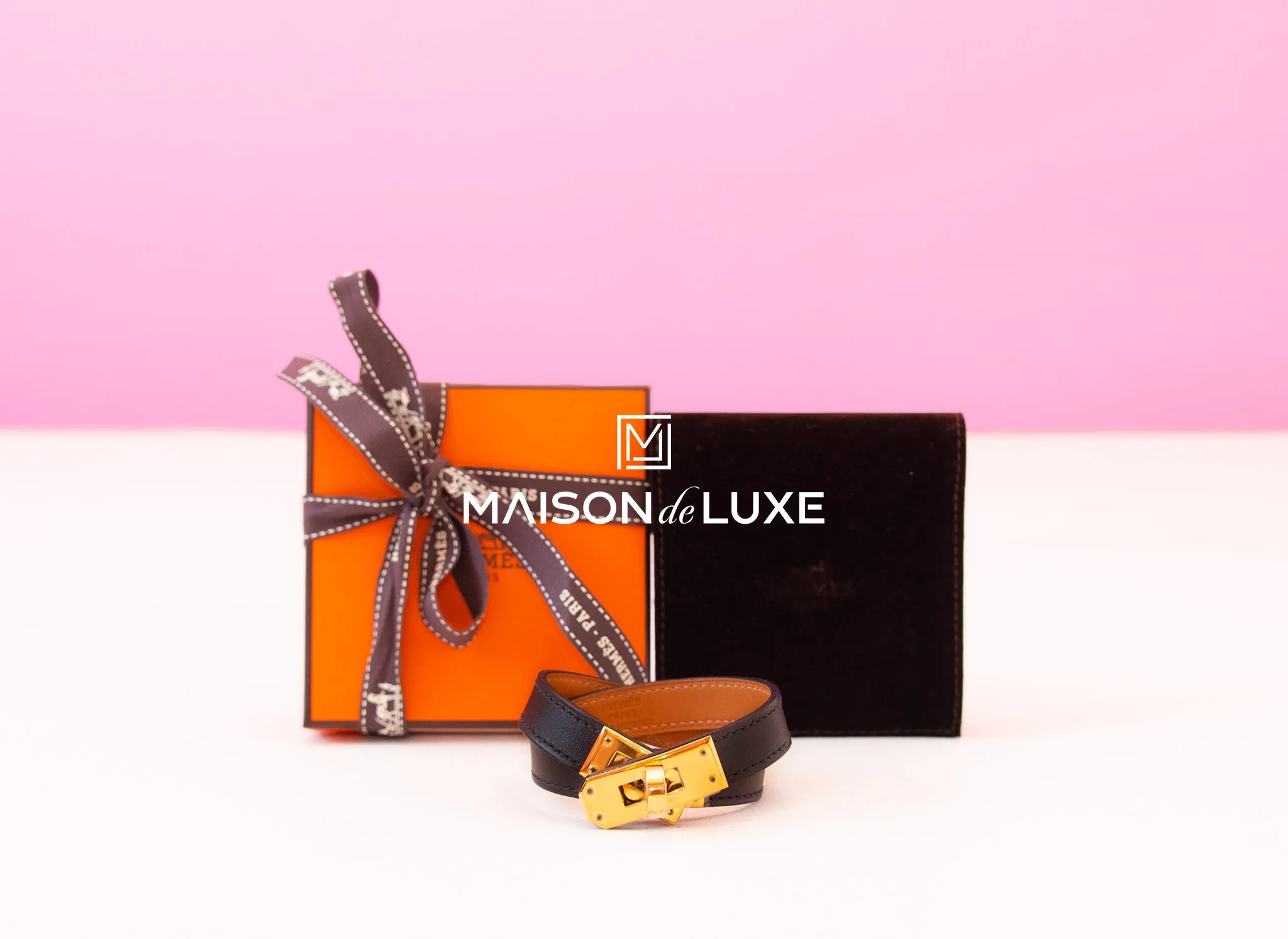 Hermes Black Leather Kelly Double Tour Bracelet S