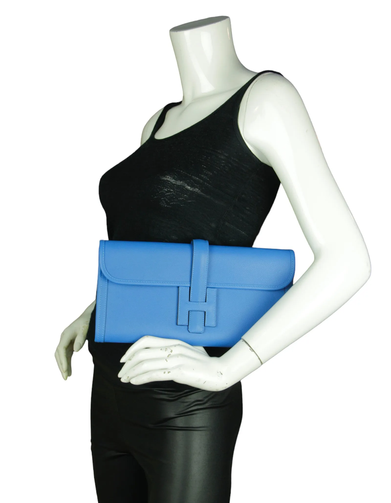 Hermes Bleu Frida Blue Swift Jige Elan Clutch