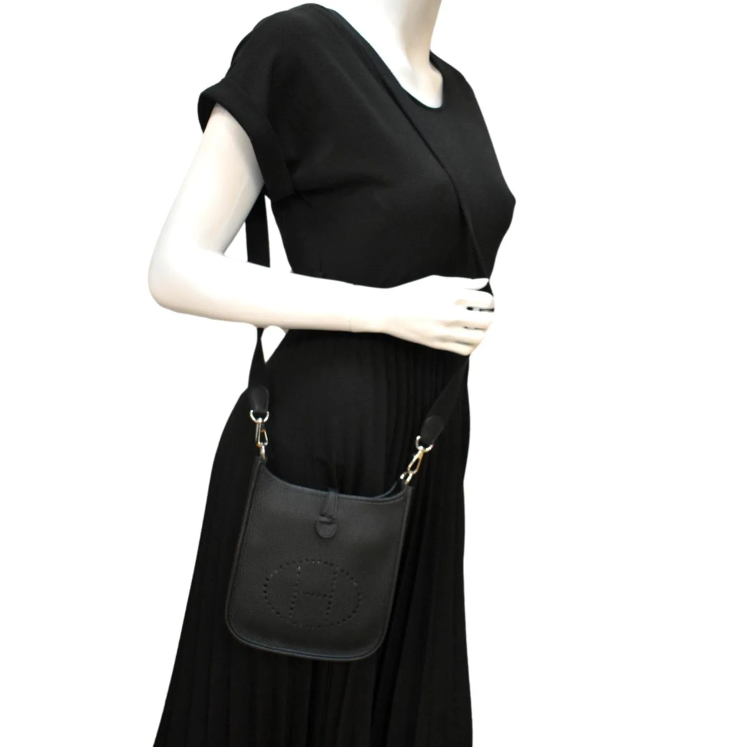 HERMES Evelyne Amazone TPM III Clemence Leather Crossbody Bag Black