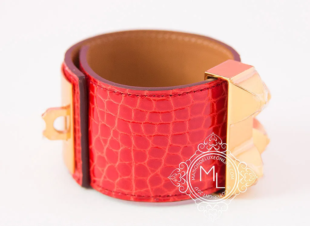 Hermes Geranium Alligator CDC Collier de Chien Bracelet S