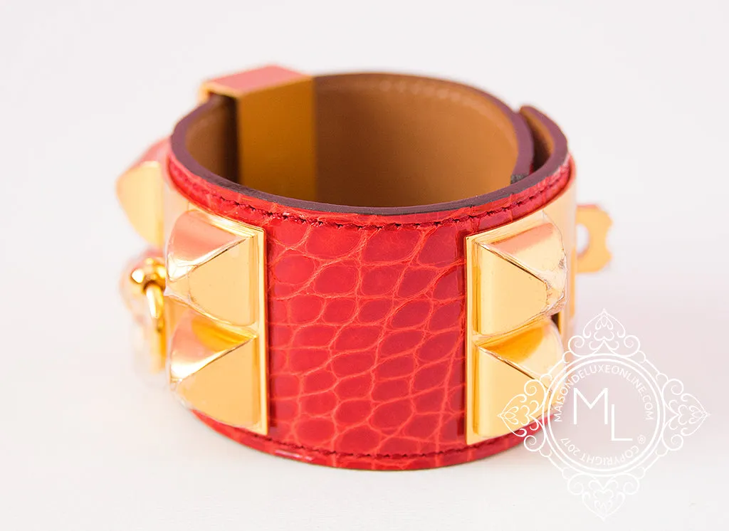 Hermes Geranium Alligator CDC Collier de Chien Bracelet S