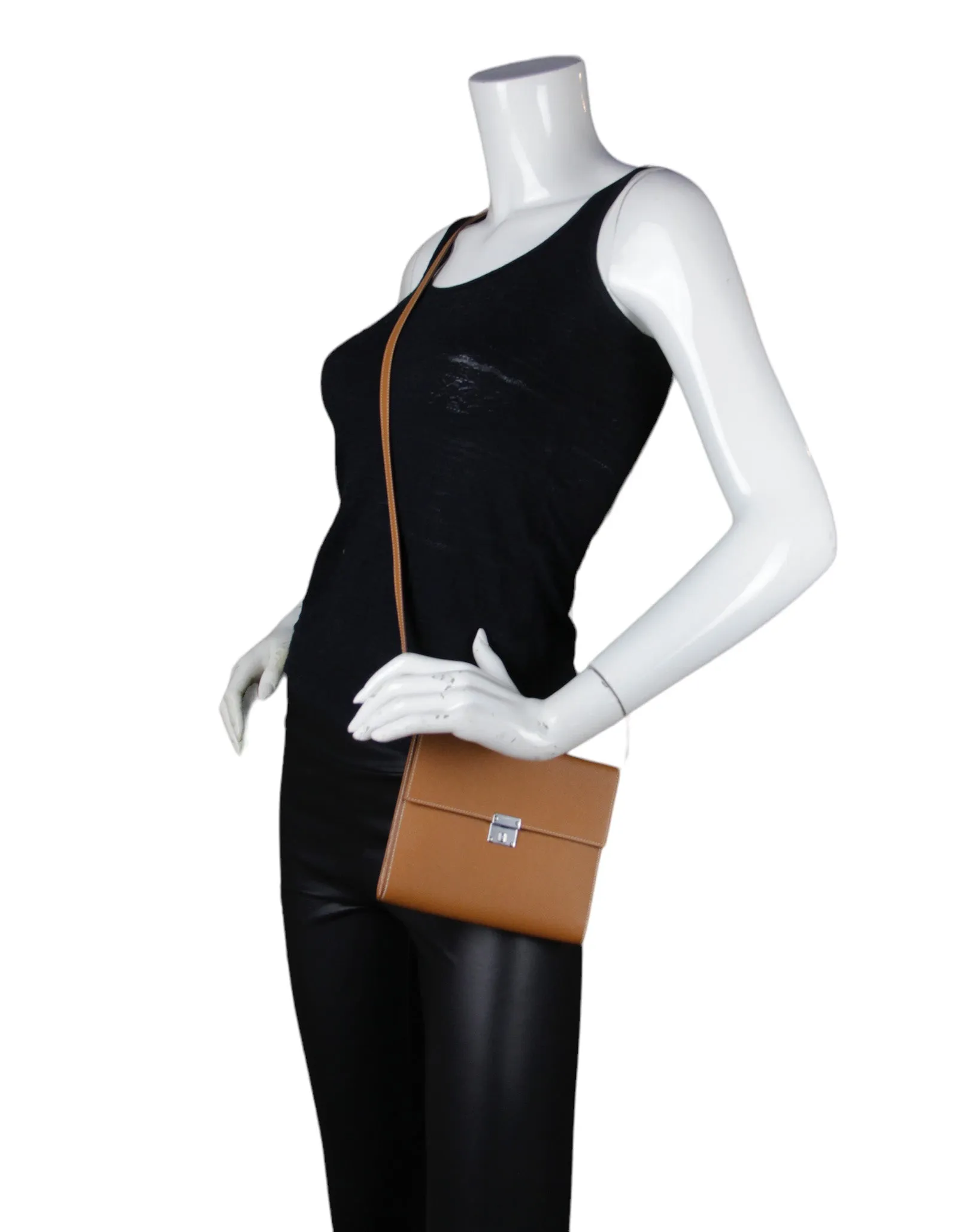 Hermes Tan Gold Epsom Leather Clic 16 Wallet On Strap Crossbody Bag