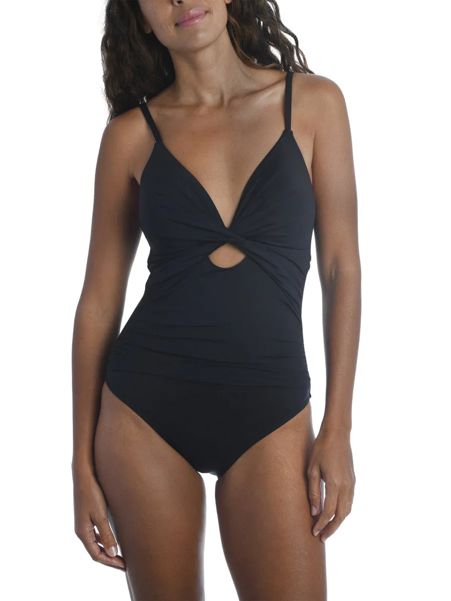 Island Goddess Twist Keyhole Tank In Black
