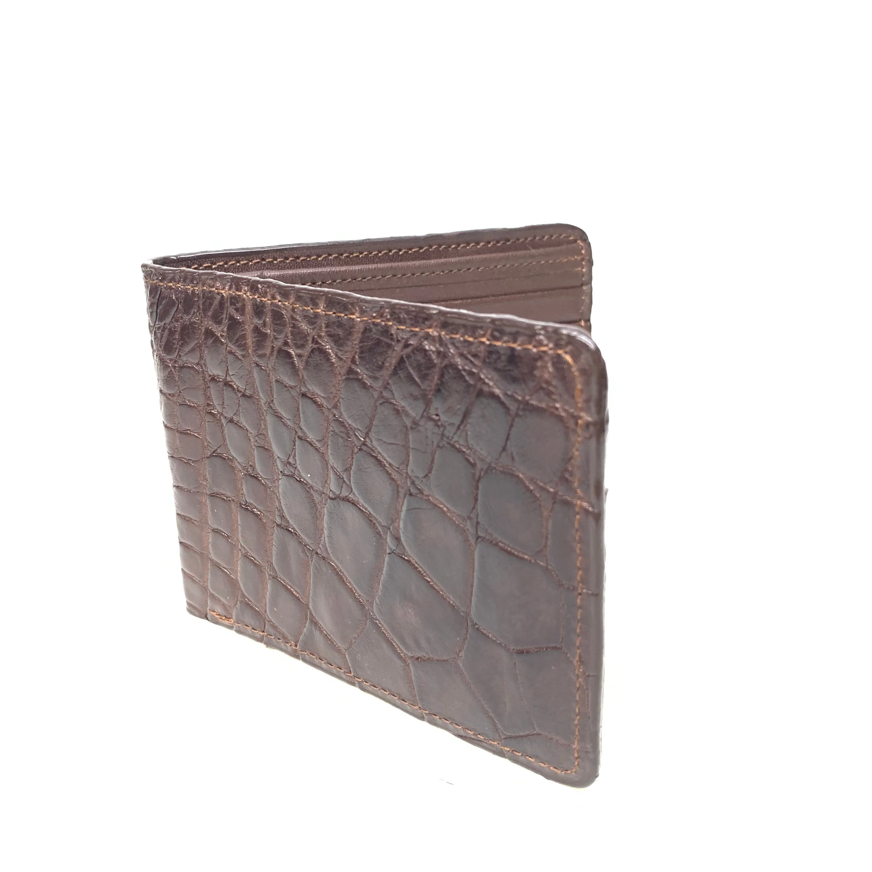 Kashani Brown Soft Alligator Belly Bi-Fold Wallet