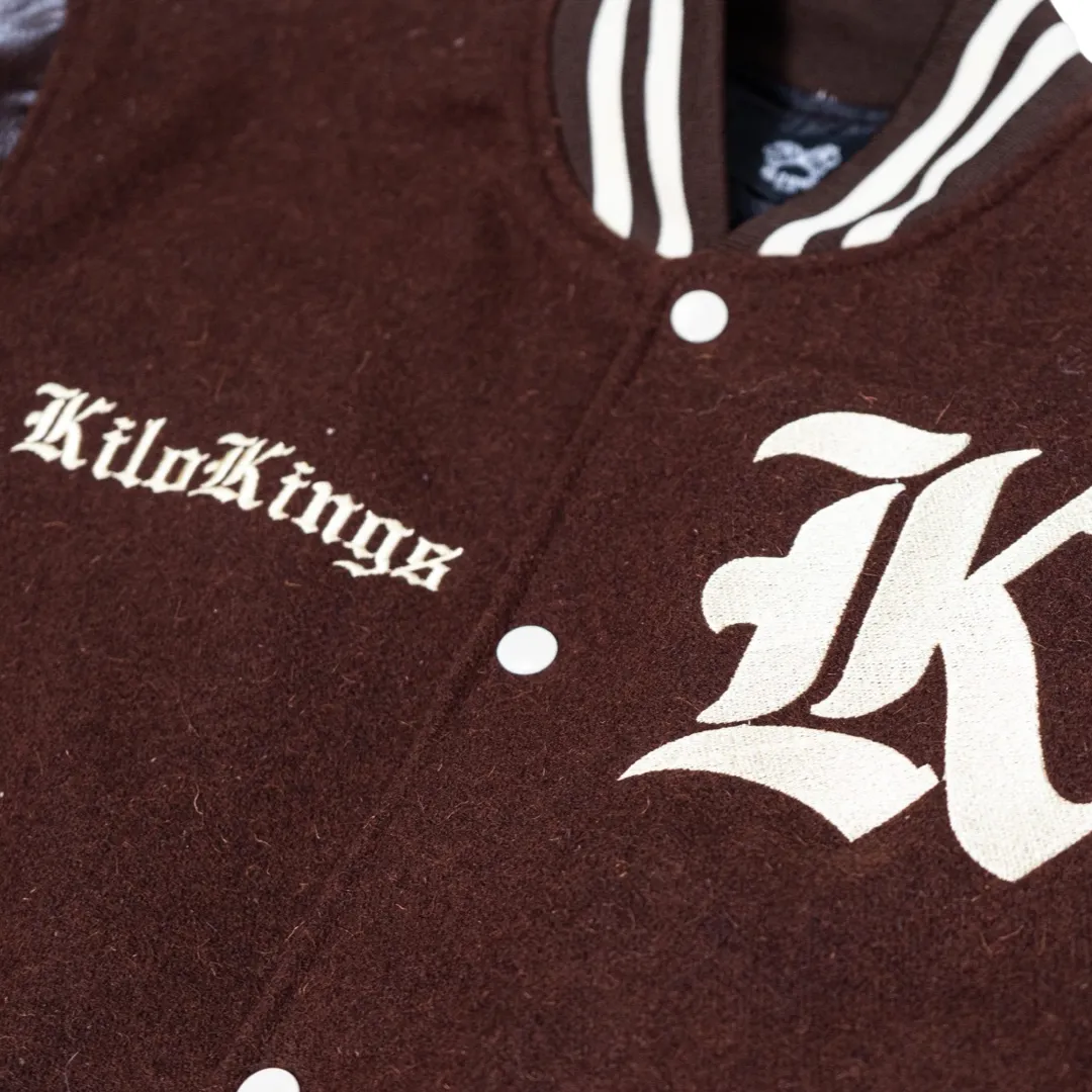 Kilo Varsity Jacket Genuine Leather Sleeves(Chocolate Brown)
